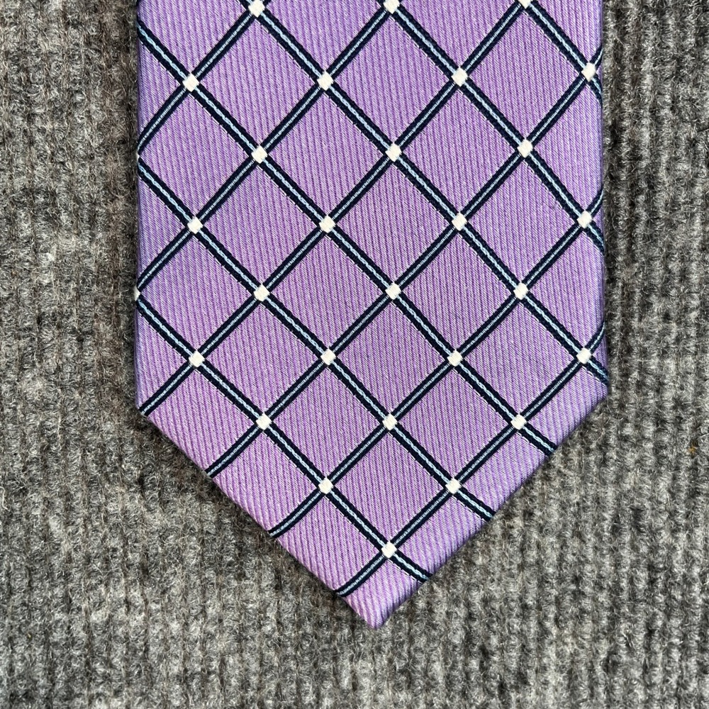 Nautica Mens Silk Necktie Lavender Purple Grid Diamond Geometric Pattern Tie